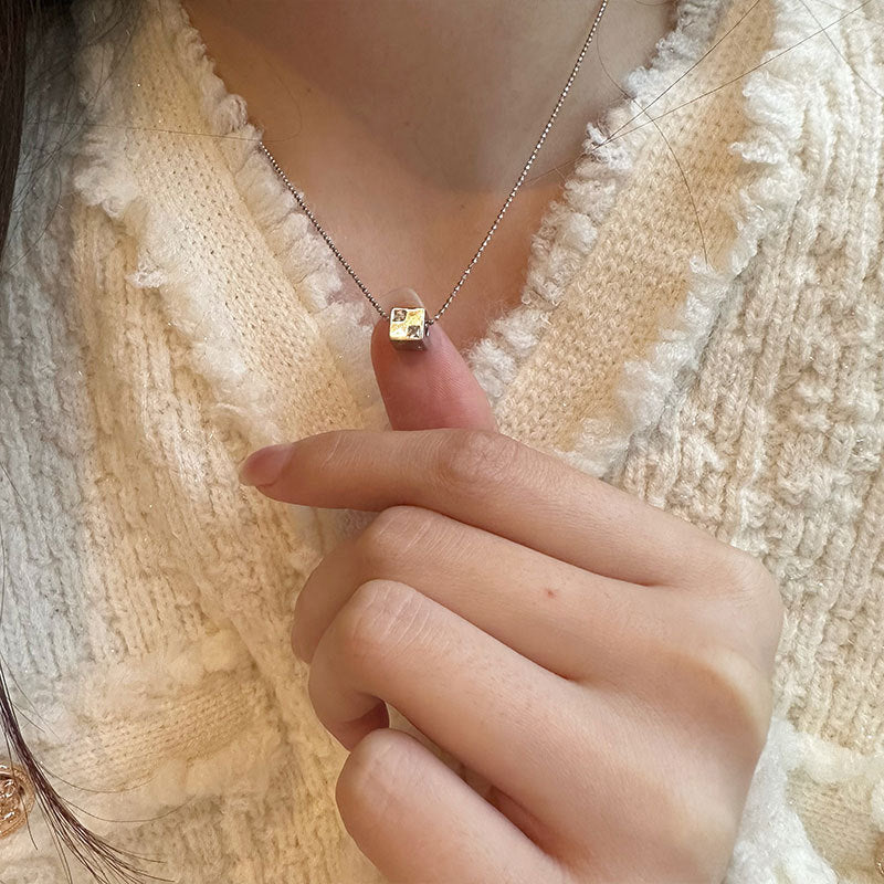 S925 Sterling Silver Zircon Dice Necklace