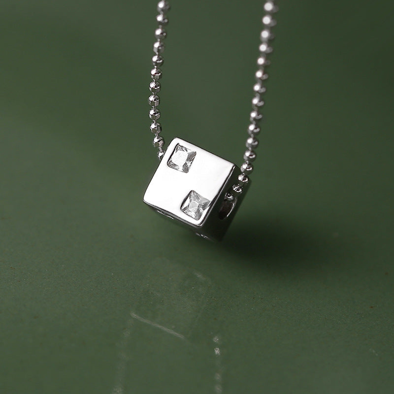 S925 Sterling Silver Zircon Dice Necklace