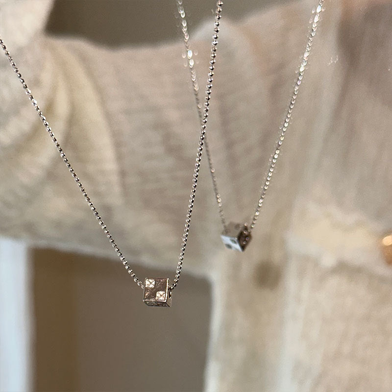 S925 Sterling Silver Zircon Dice Necklace