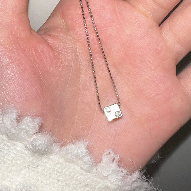 S925 Sterling Silver Zircon Dice Necklace