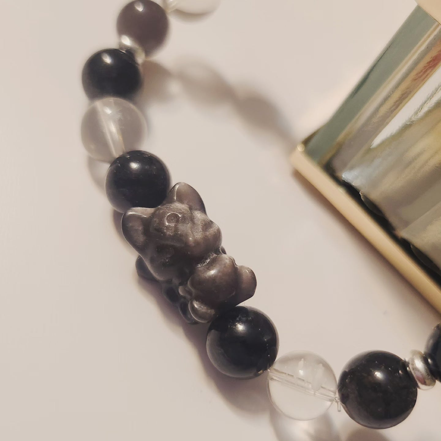 Handmade Crystal Bracelet- Obsidian Fox