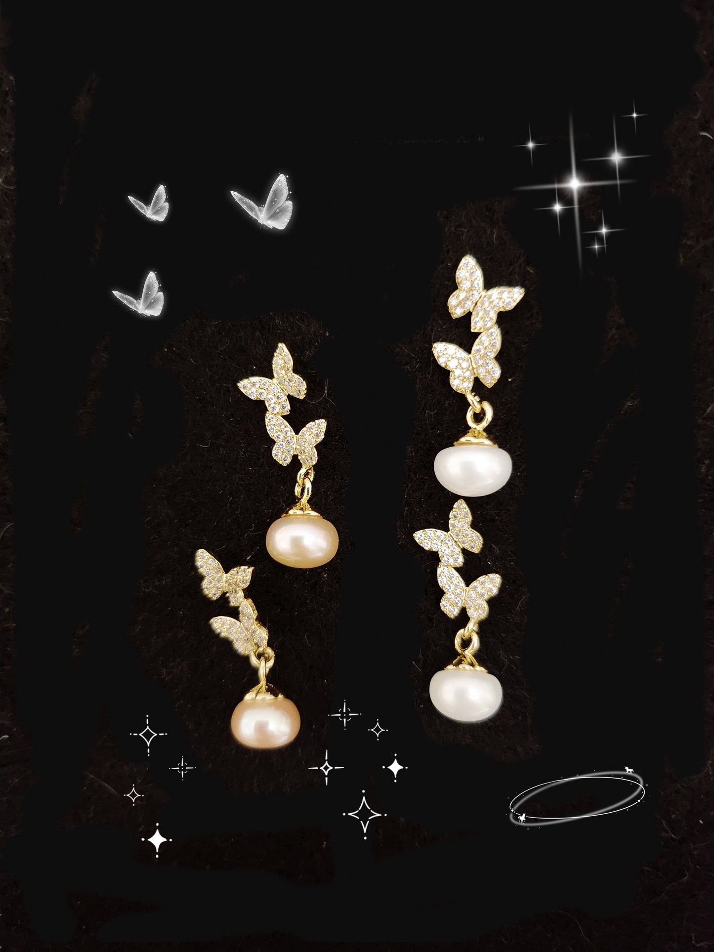 Freshwater Pearls & Zircon Butterflies Earring