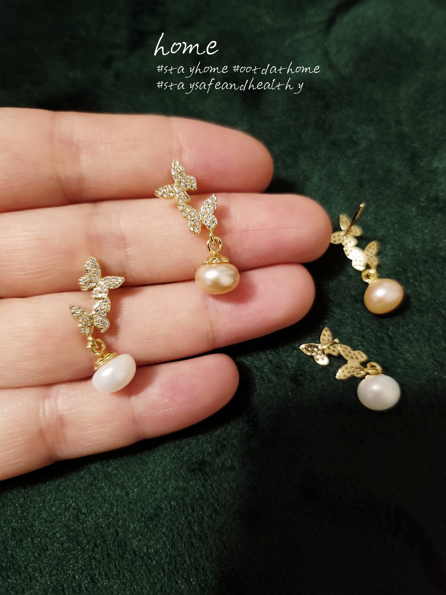 Freshwater Pearls & Zircon Butterflies Earring