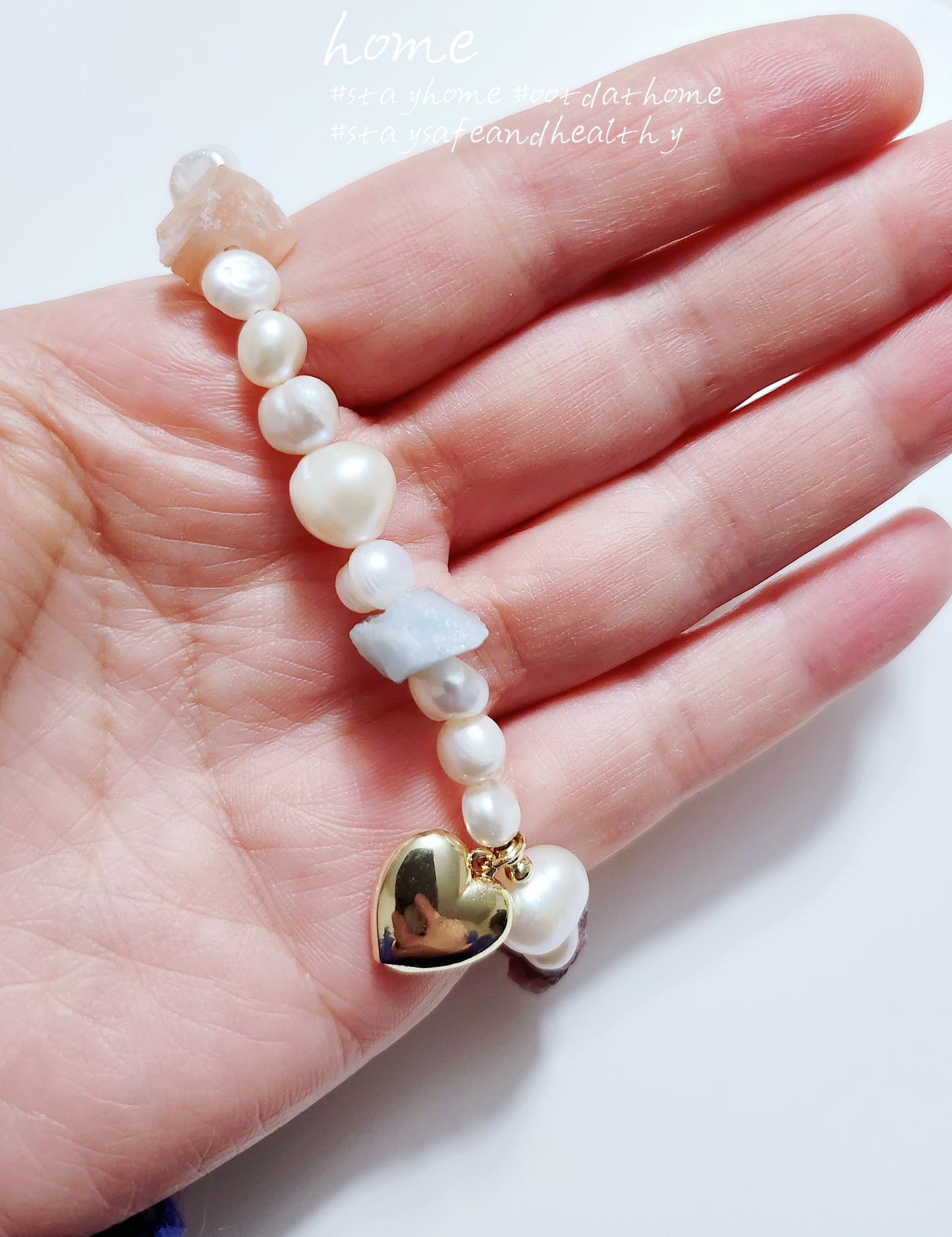 Raw Crystals Stones & Freshwater Pearls Bracelet