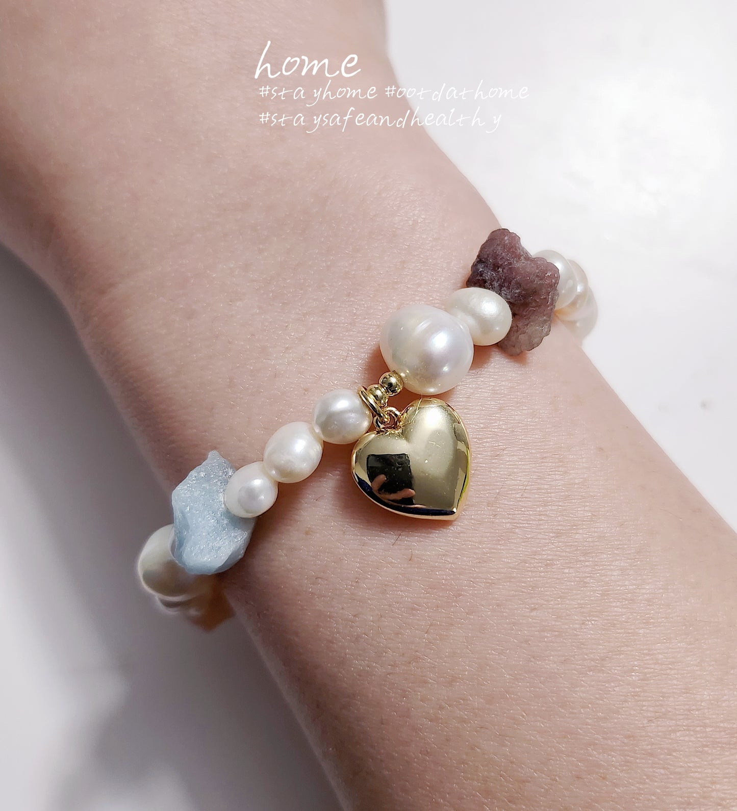 Raw Crystals Stones & Freshwater Pearls Bracelet