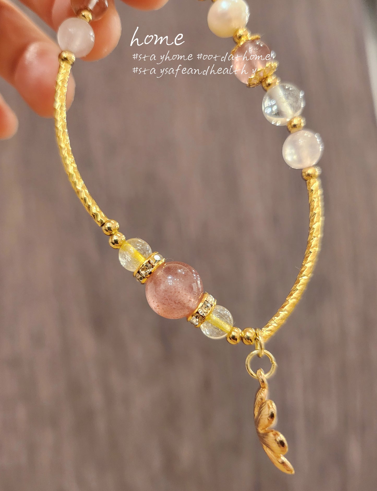 Natural Stone&Pearls Handmade Bracelet #PinkFlower