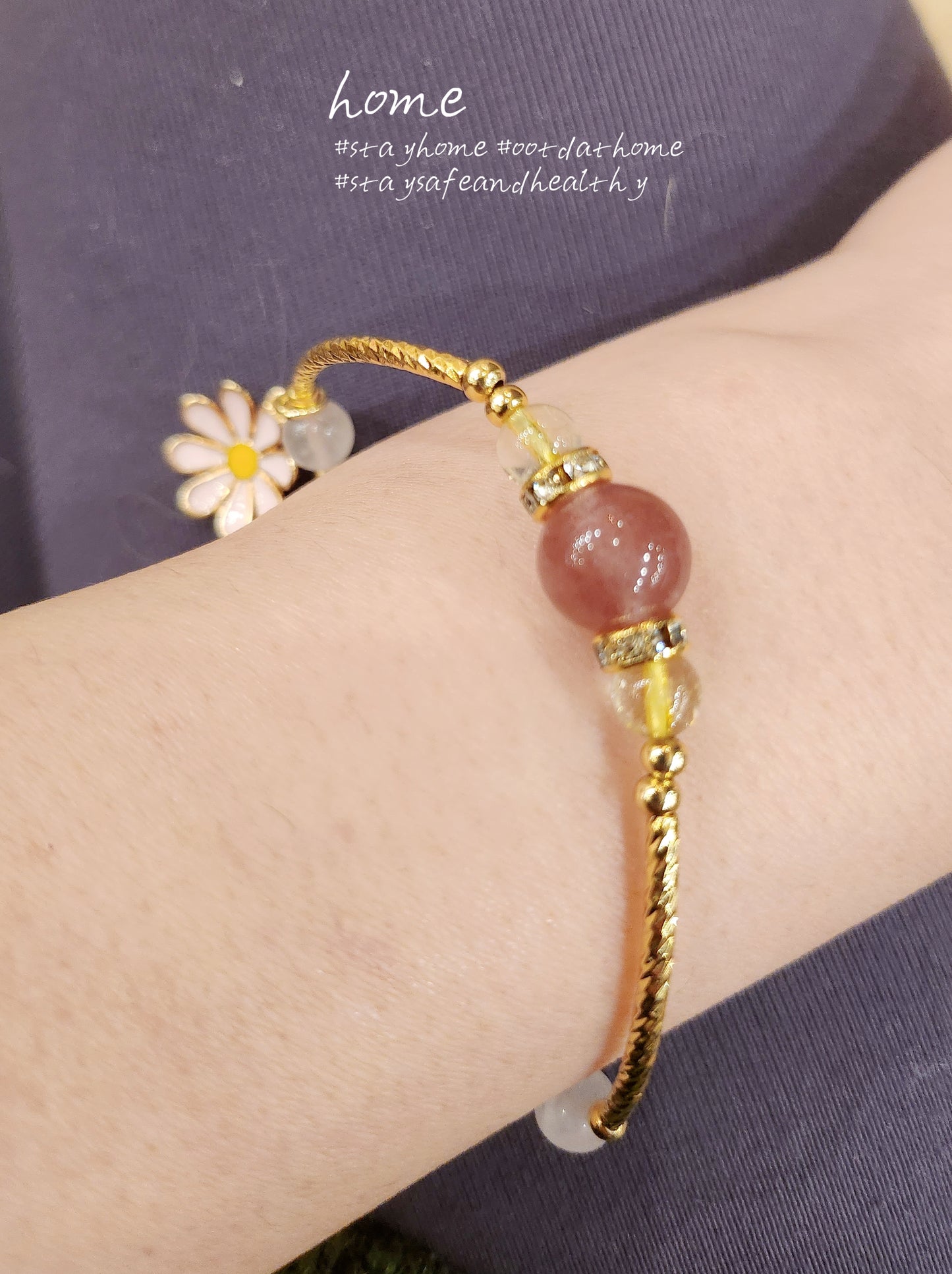 Natural Stone&Pearls Handmade Bracelet #PinkFlower