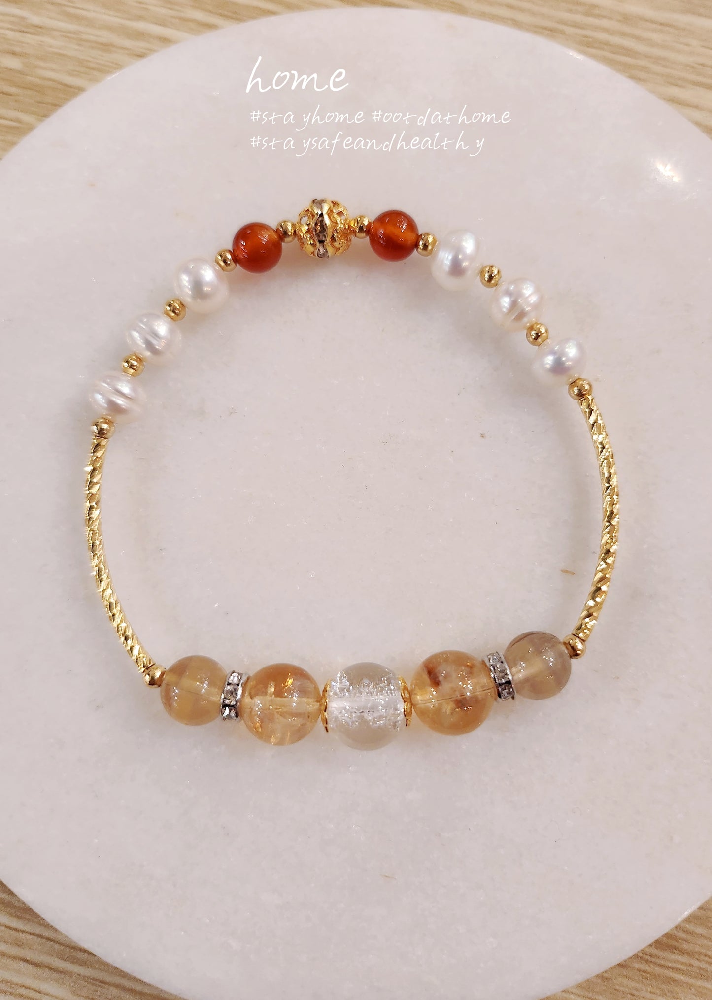 Natural Stone&Freshwater Pearls Handmade Bracelet