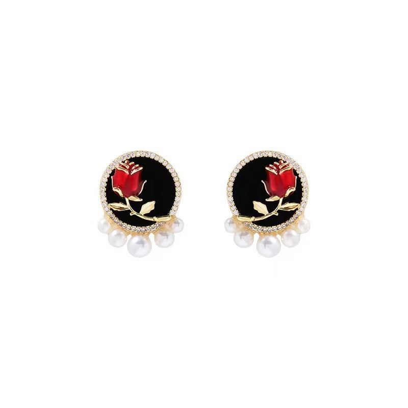 Vintage Black Rose 24K Gold Plated Earring