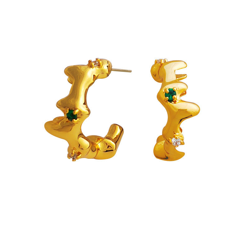 24K Gold Plated Lava Crown&Green Stone Earring