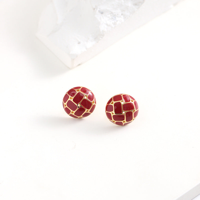 925 Sterling Silver Enamel Red Cookies 24K Gold Eletroplated Earring