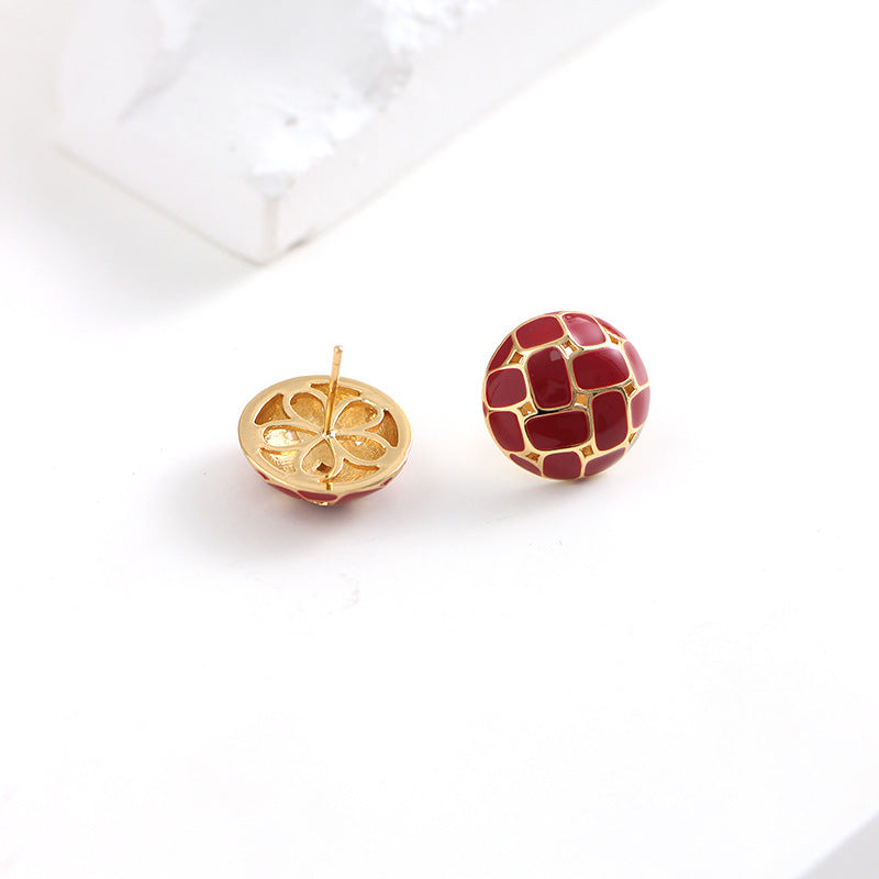 925 Sterling Silver Enamel Red Cookies 24K Gold Eletroplated Earring