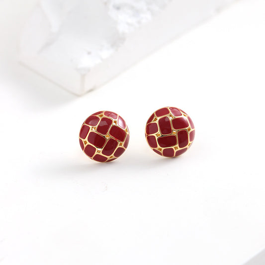 925 Sterling Silver Enamel Red Cookies 24K Gold Eletroplated Earring
