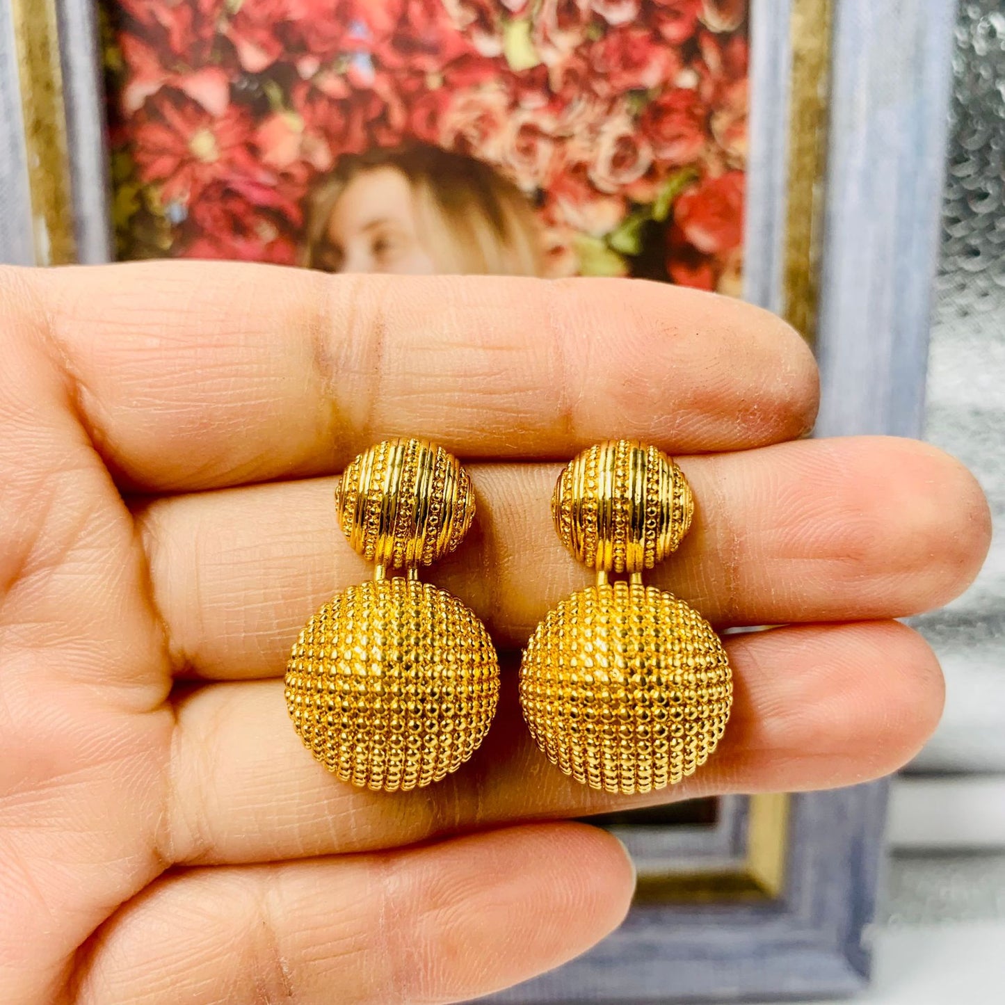 925 Sterling Silver Sphere 18K Gold Plated Earring
