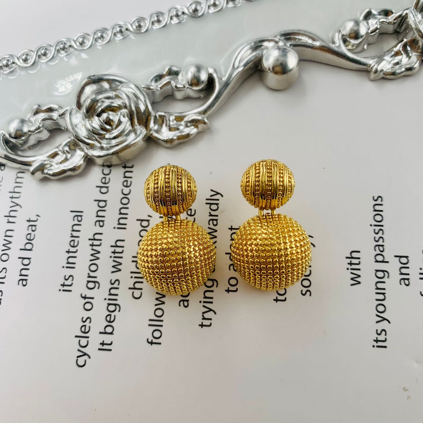 925 Sterling Silver Sphere 18K Gold Plated Earring