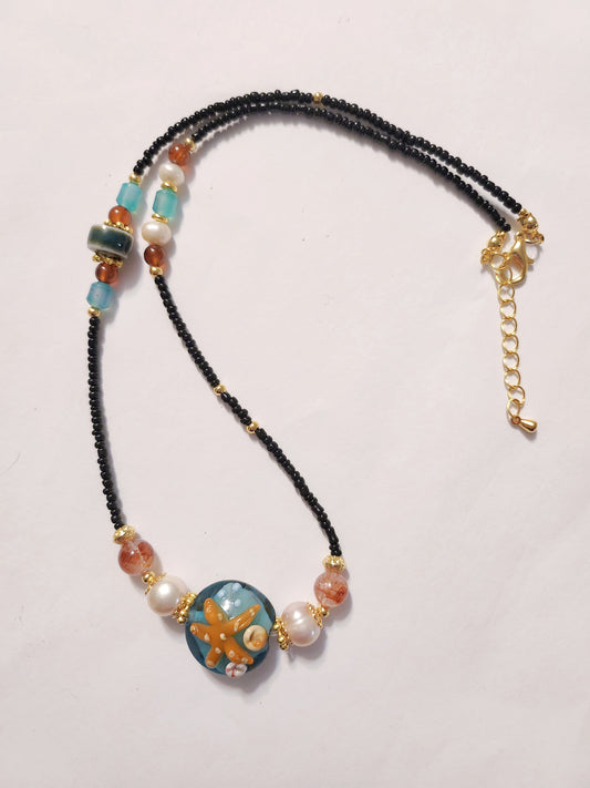Whispers of the Deep Blue Handmade Crystal Necklace