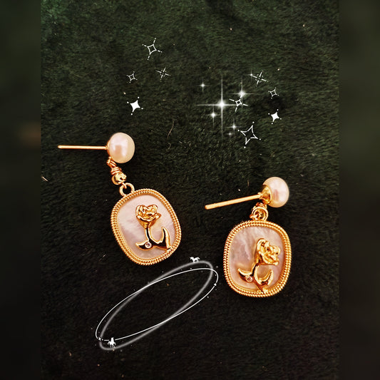 Natural Freshwater Pearls Shells Golden Rose Earring