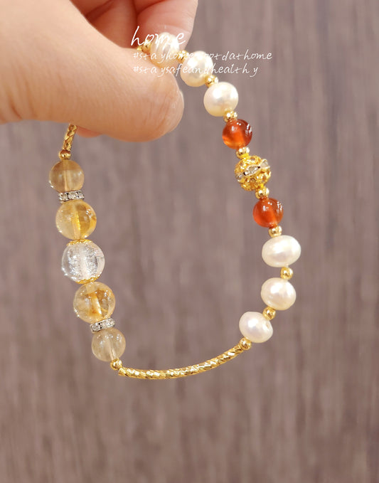 Natural Stone&Freshwater Pearls Handmade Bracelet